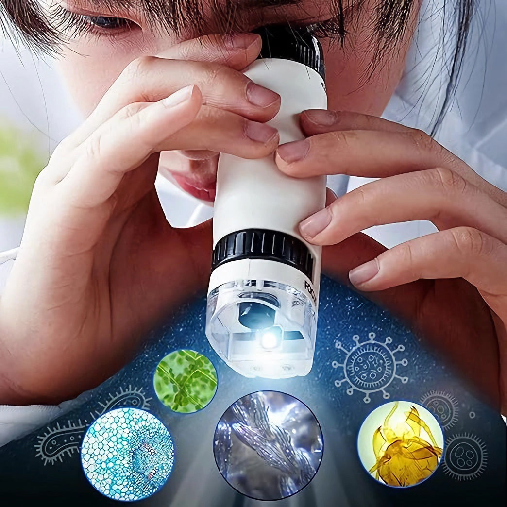 ExploreZoom Junior : microscope LED compact pour enfants – Grossissement 60X-120X, cadeau parfait pour les jeunes explorateurs